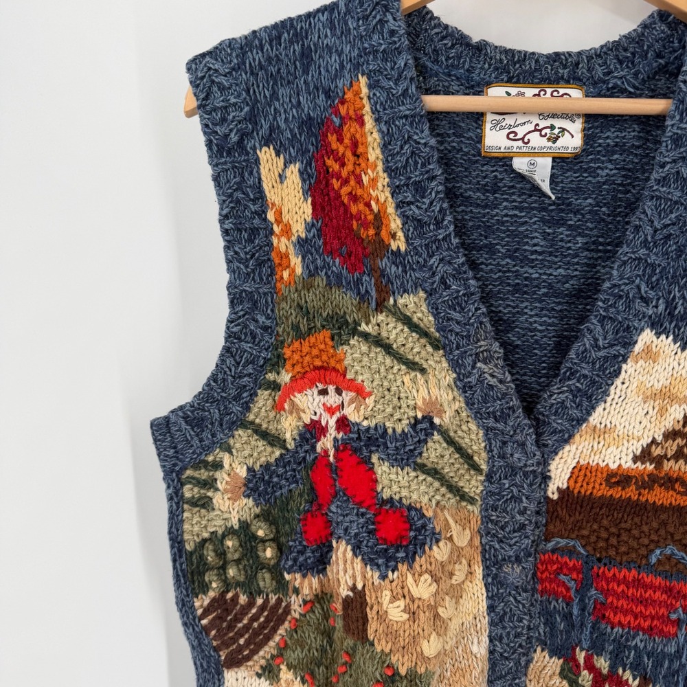Heirloom Collectibles Vintage Fall Harvest Scarecrow Pumpkin Sweater Vest Medium - Picture 7 of 14